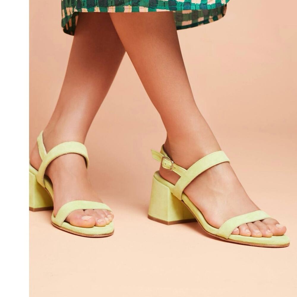 Anthropologie Pale Lime Block Heel Sandals